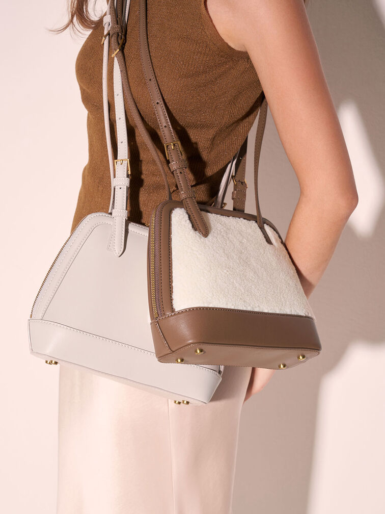 Enola Structured Top Handle Bag, Light Grey, hi-res