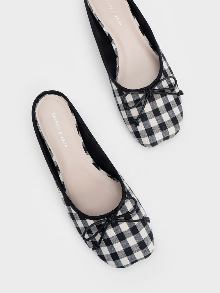 Bow Checkered Slip-On Flats, Black Textured, hi-res