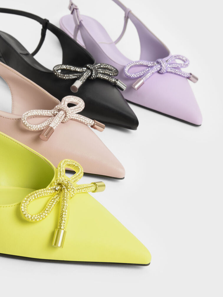 Gem-Embellished Bow-Tie Slingback Flats, Yellow, hi-res