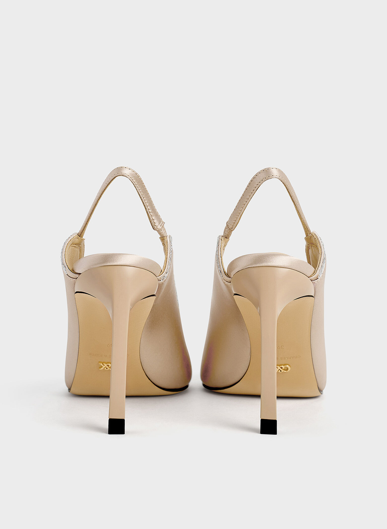 Tacones de poliÃ©ster reciclado con puntera afilada y adornos de cristal, Champán, hi-res