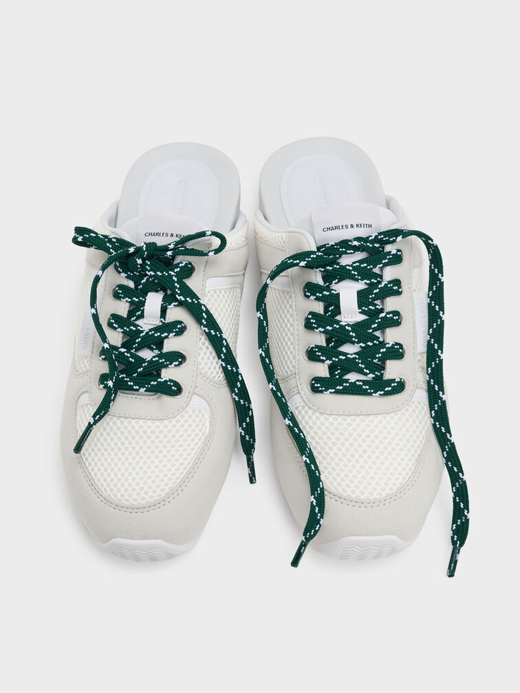 Mesh Patterned-Lace Slip-On Sneakers, White, hi-res