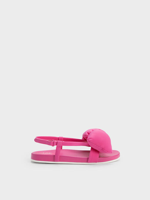 Girls' Puffy Bow Sandals, Fuchsia, hi-res