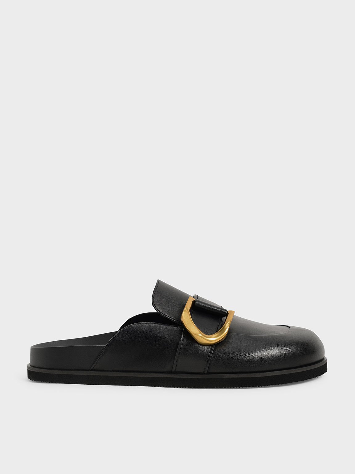 Black leather loafer mules clearance