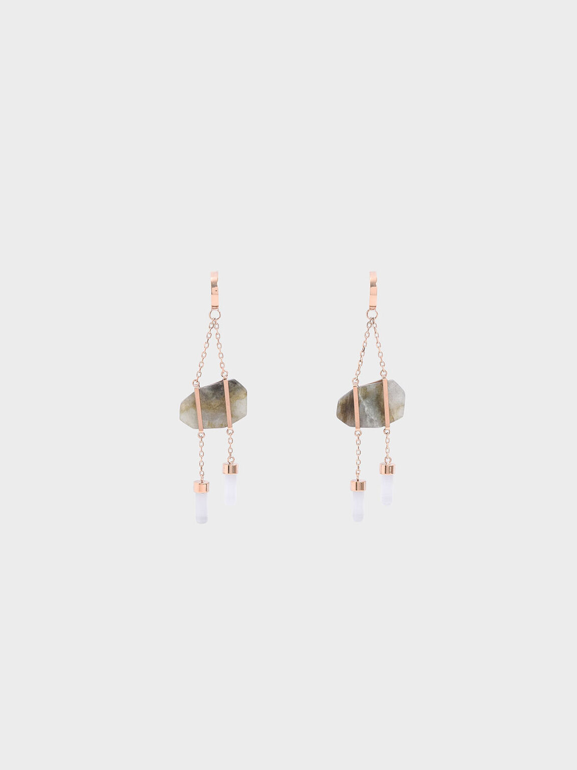 Labradorite Stone Dangle Earrings, Rose Gold, hi-res