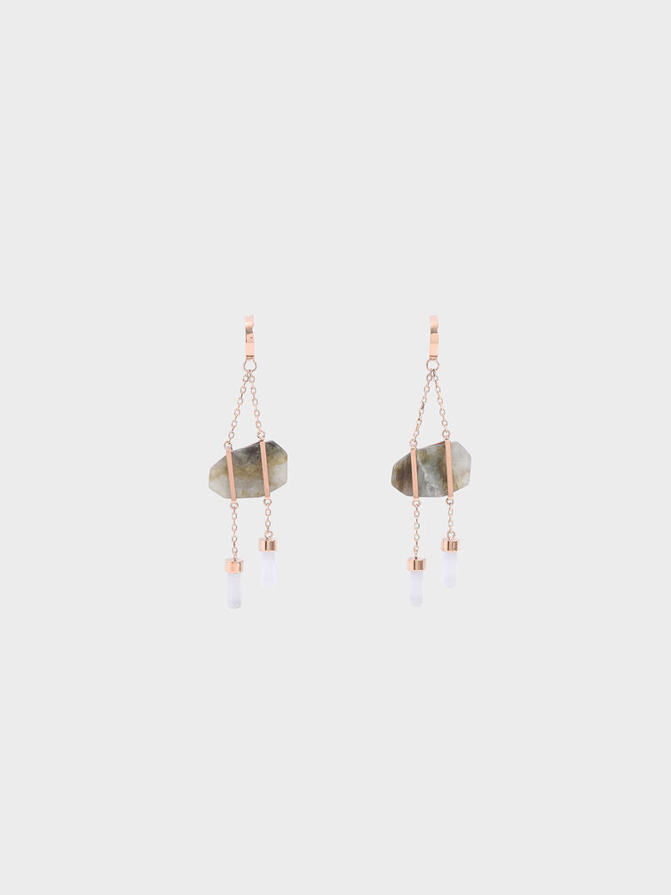 Labradorite Stone Dangle Earrings, Rose Gold, hi-res