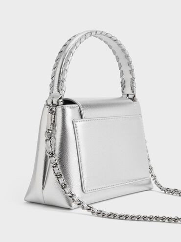 Arwen Metallic Braided-Strap Top Handle Bag, Silver, hi-res
