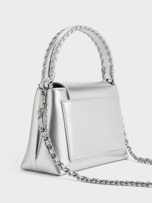 Arwen Metallic Braided-Strap Top Handle Bag, Silver, hi-res