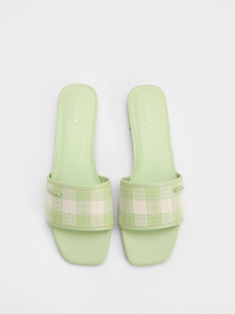 格紋方頭拖鞋, 綠色, hi-res