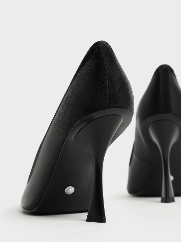 Cut-Out Leather Pumps, Black, hi-res