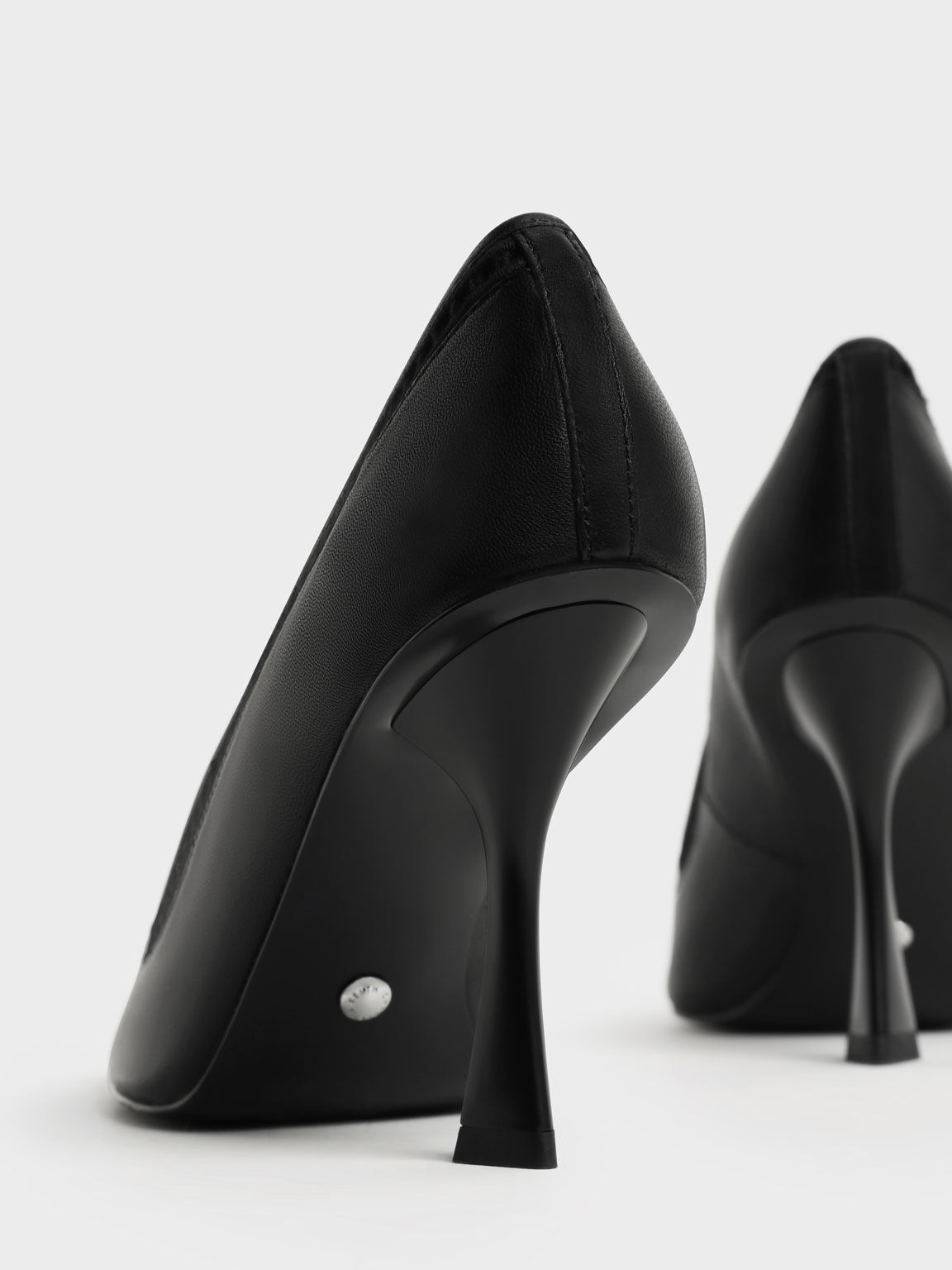 Cut-Out Leather Pumps, Black, hi-res