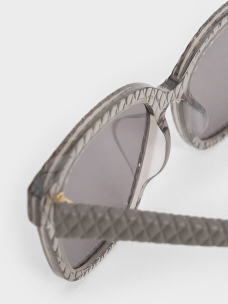 Leather Quilted Sunglasses, Grey, hi-res
