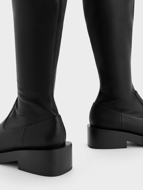 Side Zip Knee-High Boots, Black, hi-res