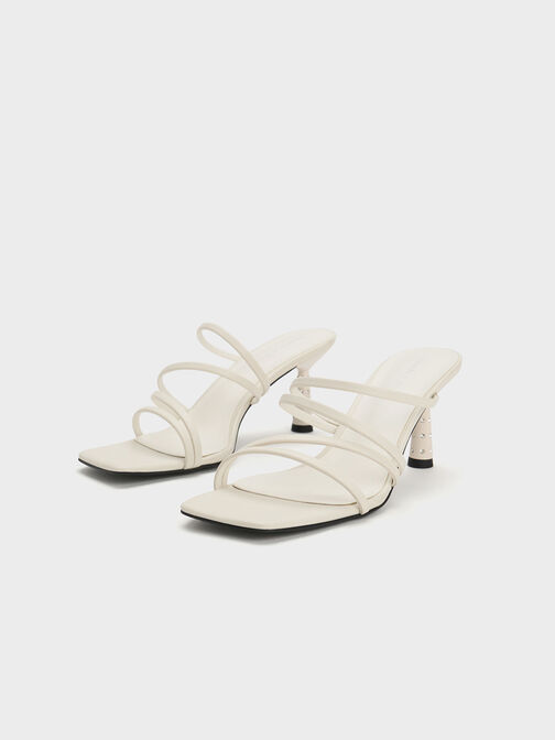 Embellished Cone Heel Sandals, Cream, hi-res