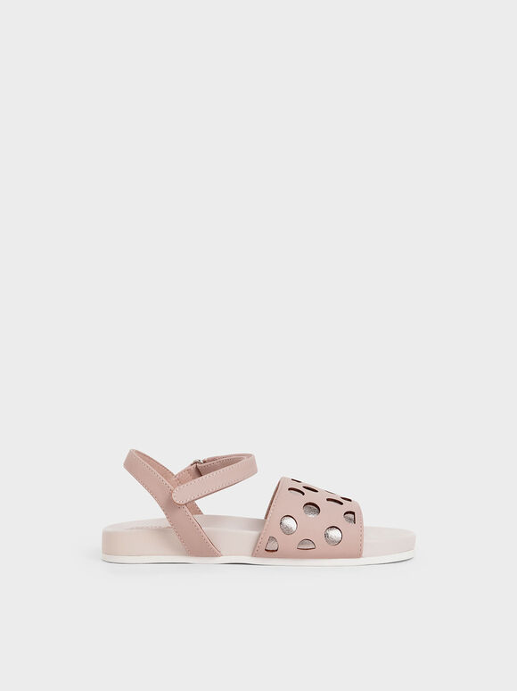 Girls&apos; Two-Tone Laser-Cut Sandals, Nude, hi-res
