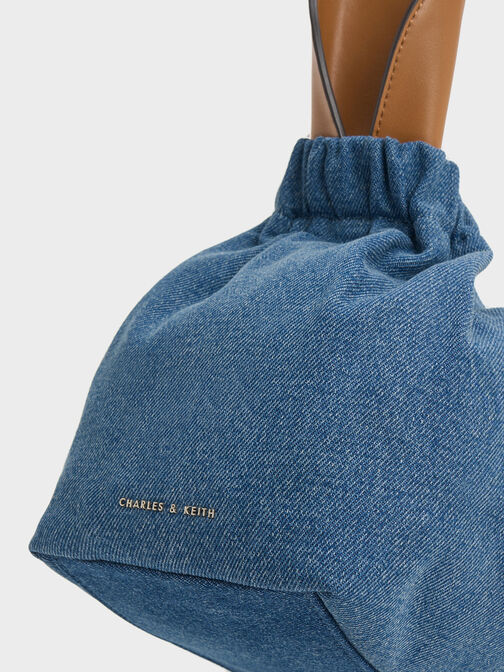 Large Ally Denim Ruched Slouchy Bag, Denim Blue, hi-res