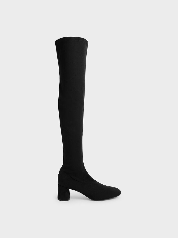 Textured Thigh-High Boots, Black, hi-res