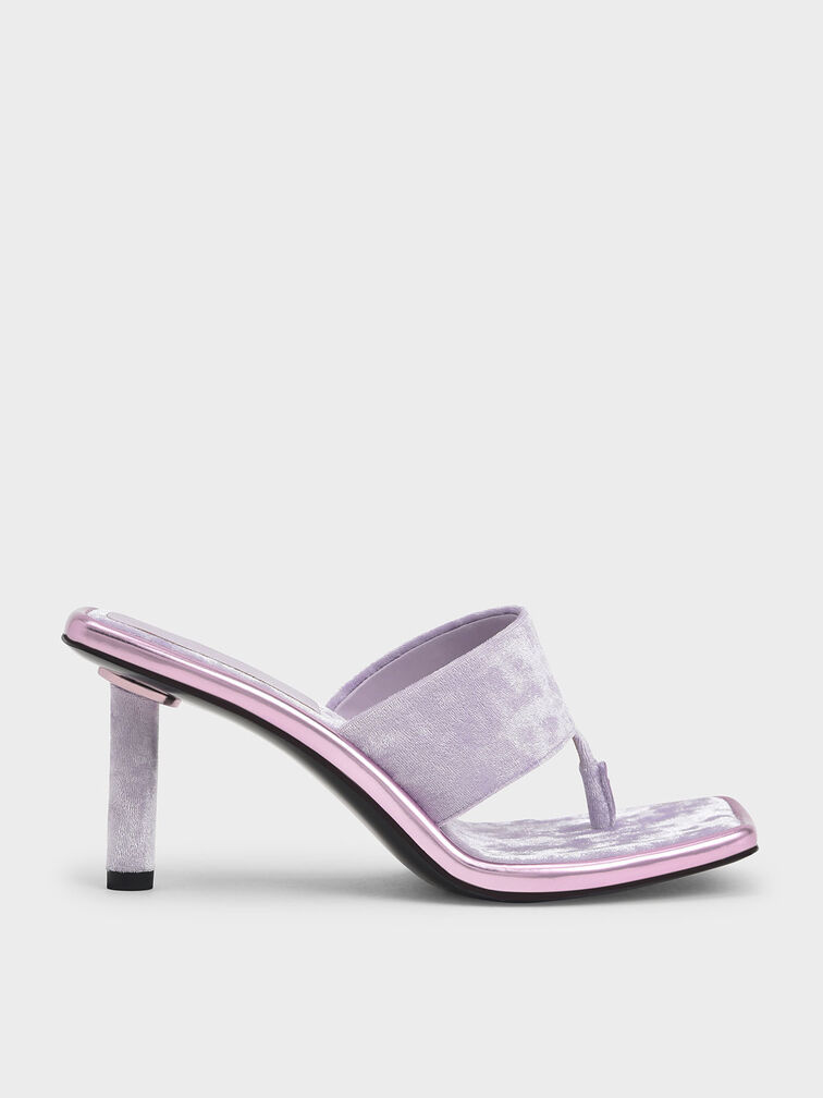 Etta 天鵝絨夾腳高跟拖鞋, 紫丁香色, hi-res