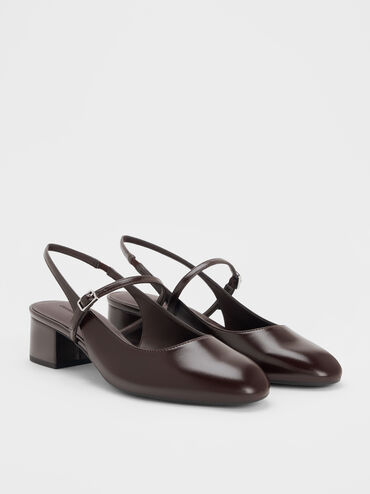 Block-Heel Slingback Mary Jane Pumps, Burgundy, hi-res