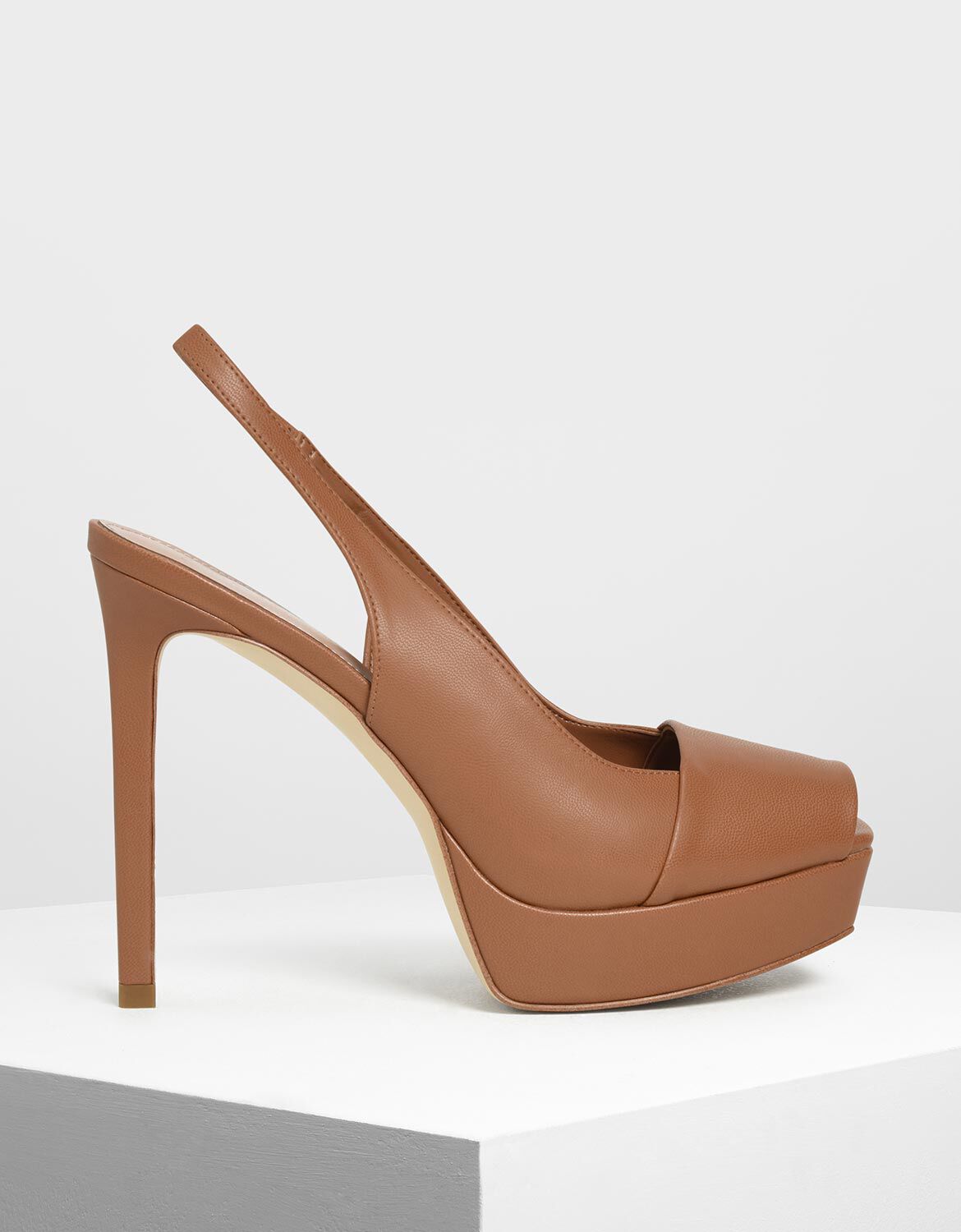 Cognac Square Toe Platform Heels 