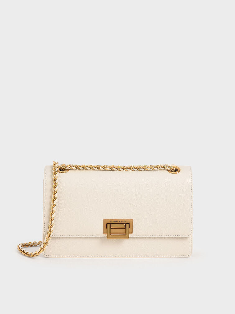 Chain Strap Evening Bag, Cream, hi-res