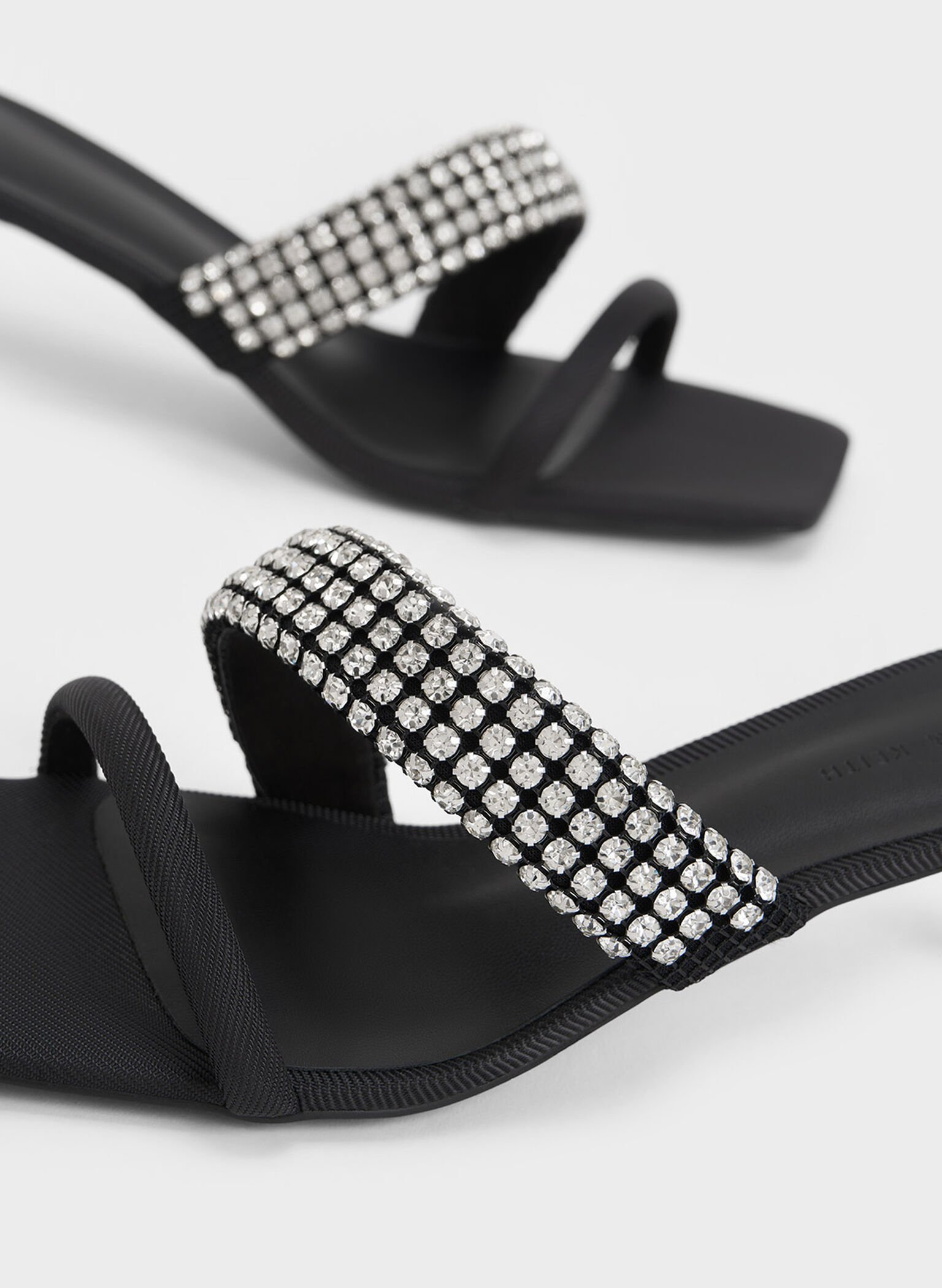 Black Gem Embellished Strappy Mules - CHARLES & KEITH MY