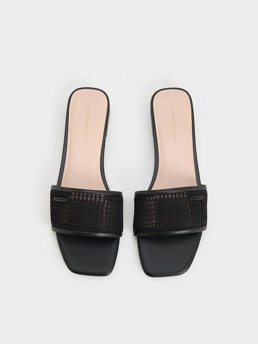 Sandalias slip-on tejidas con malla, Negro texturizado, hi-res