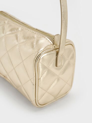Janie Metallic Quilted Shoulder Bag, Champagne, hi-res
