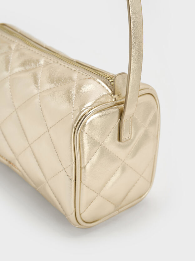 Bolso de hombro acolchado metalizado Janie, Champ&aacute;n, hi-res