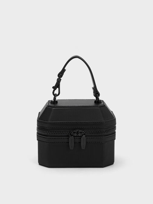 Geometric Boxy Top Handle Bag, Black, hi-res