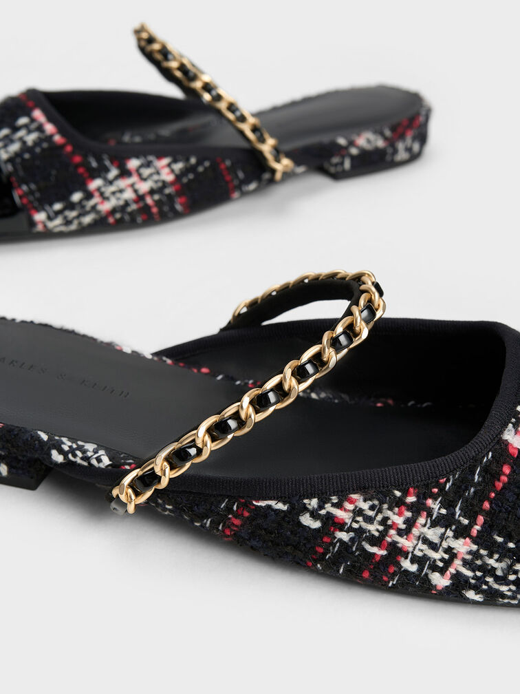 Patent & Tweed Chain-Strap Mules, Multi, hi-res