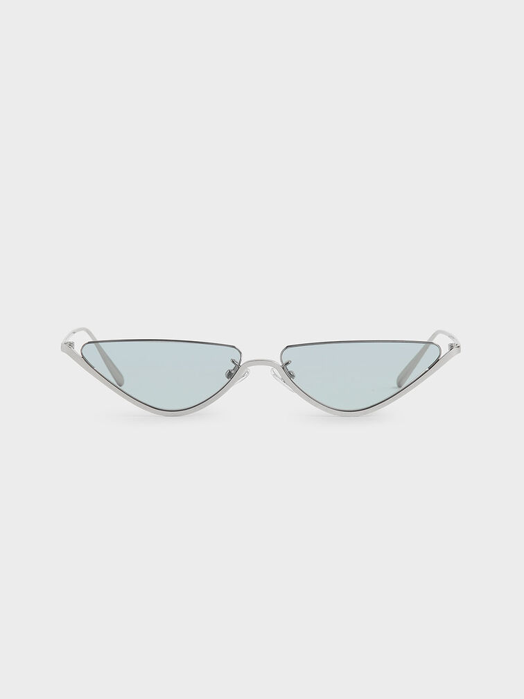 Thin Metal Frame Cat-Eye Sunglasses, Blue, hi-res