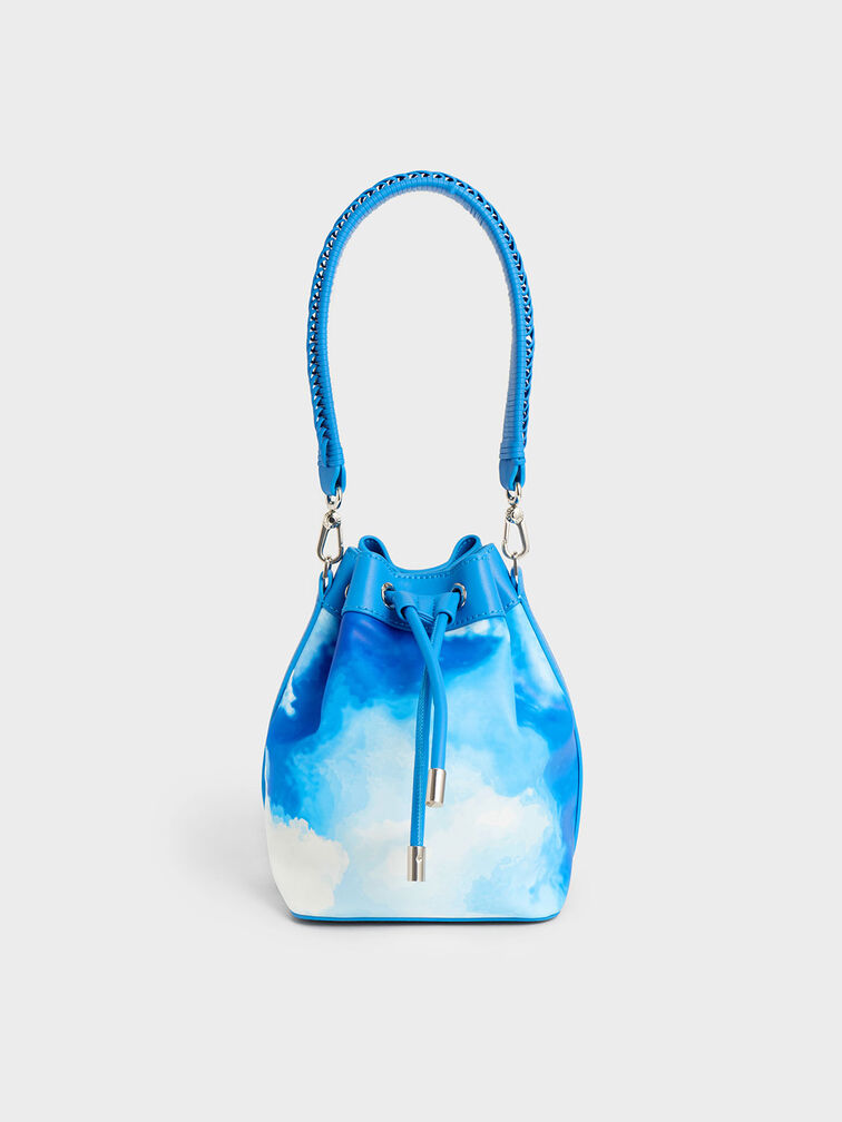 Multicoloured Cloud-Print Braided-Handle Drawstring Bucket Bag - CHARLES &  KEITH US