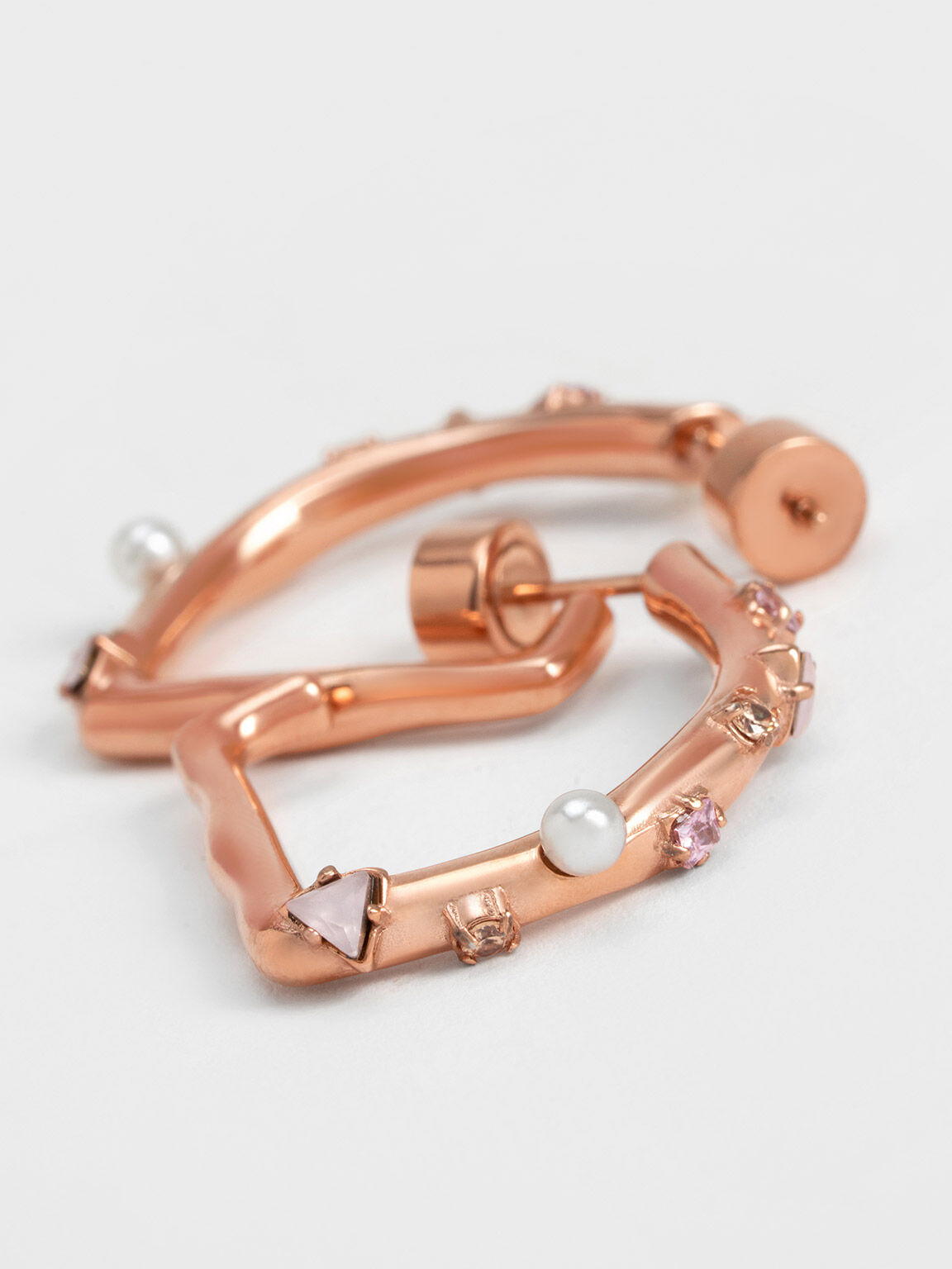 Pearl & Crystal-Embellished Earring Studs, Rose Gold, hi-res