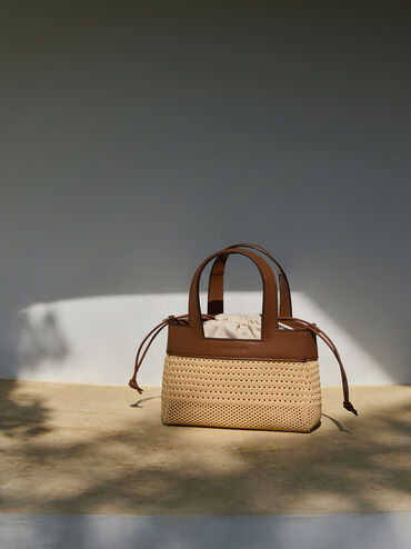 걸스 아이다 니트 토트 백, 베이지, hi-res