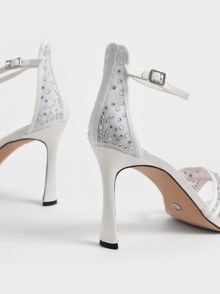 Blythe Mesh & Satin Embellished Sandals, White, hi-res