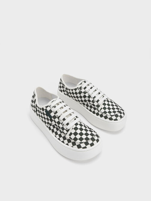 Skye Checkered Canvas & Cotton Sneakers, Dark Green, hi-res