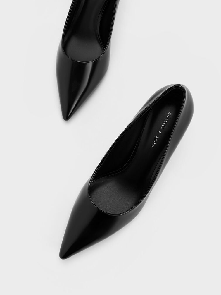 Pointed-Toe Flare Heel Pumps, Black Box, hi-res