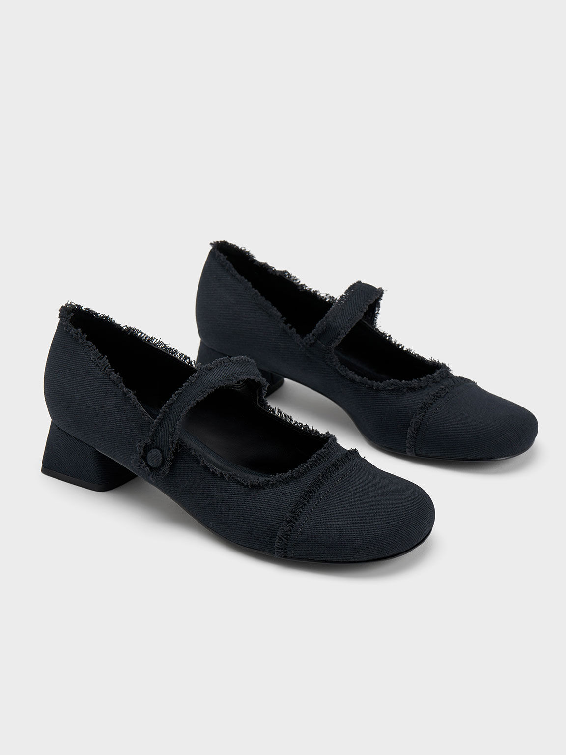 Denim Block Heel Mary Janes, Dark Blue, hi-res