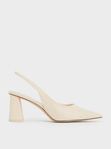 Trapeze Heel Slingback Pumps, Chalk, hi-res