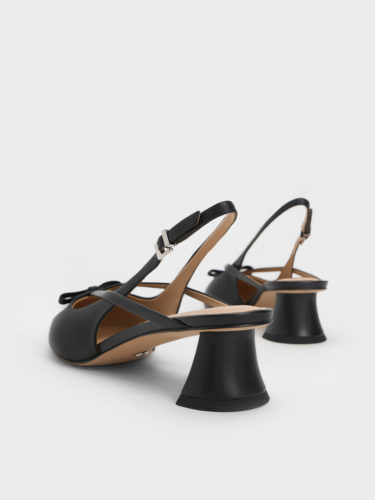 Black Leather Bow Strappy Slingback Pumps - CHARLES & KEITH US