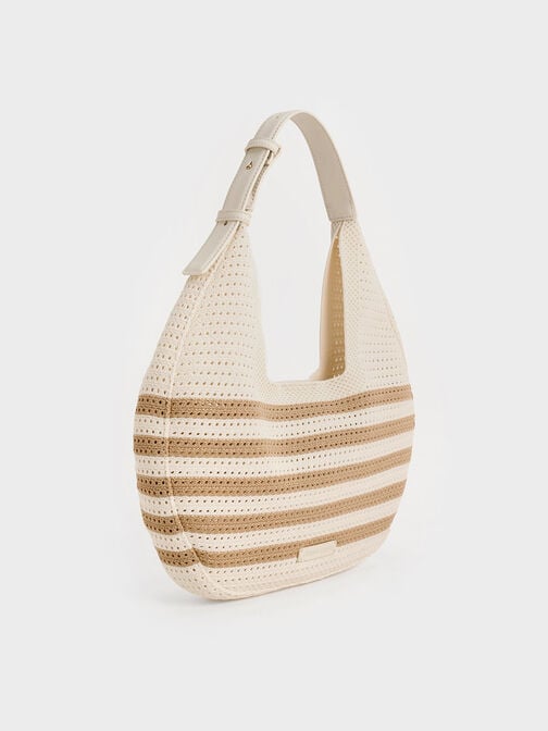 Ida Knitted Striped Hobo Bag, Sand, hi-res