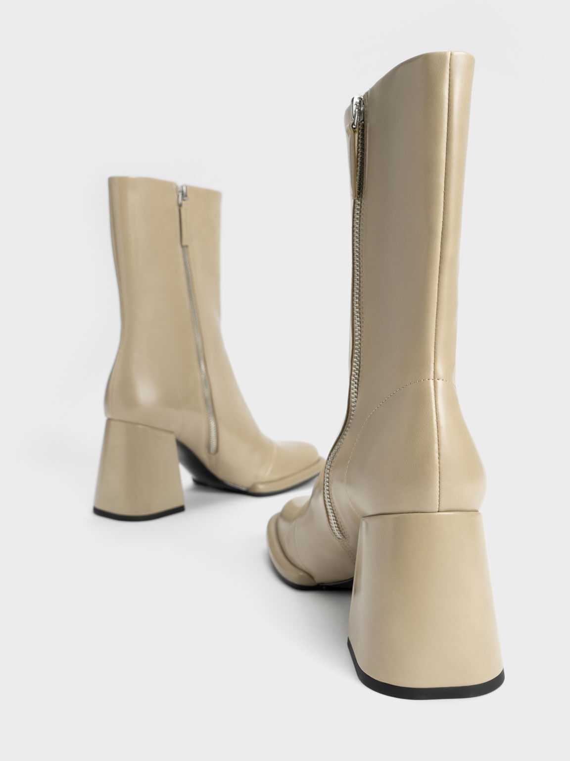 Tubular Zip-Up Calf Boots, Taupe, hi-res