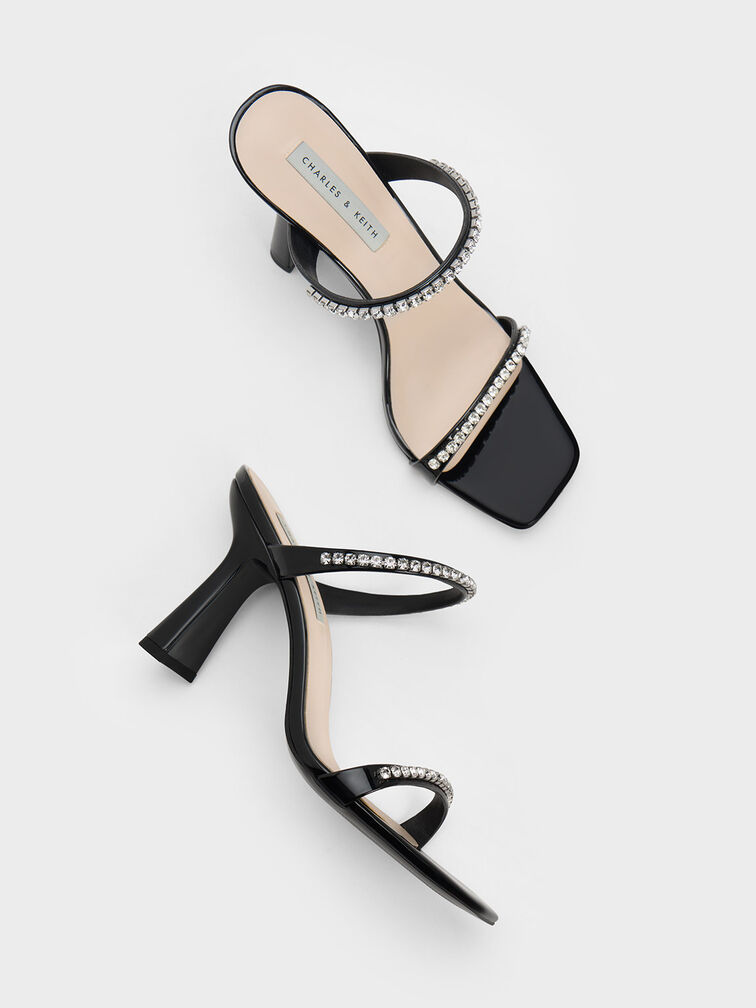 Patent Gem-Encrusted Heeled Sandals, Black Patent, hi-res