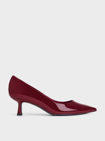 Emmy Patent Pointed Kitten Heel Pumps, Red, hi-res
