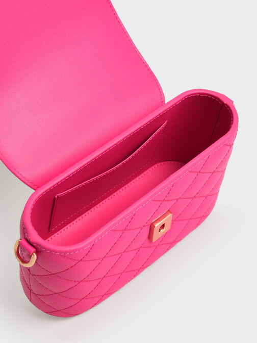 Round Quilted Top Handle Bag, Fuchsia, hi-res