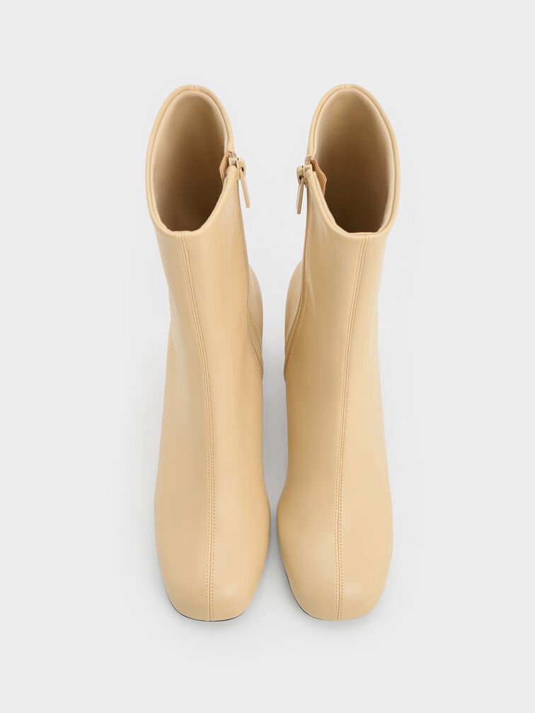 Metallic Block-Heel Ankle Boots, Beige, hi-res