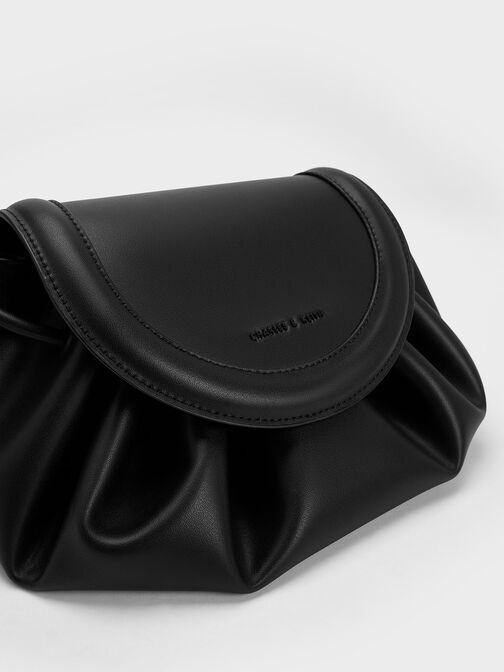 Blossom Curved Flap Crossbody Bag, Black, hi-res