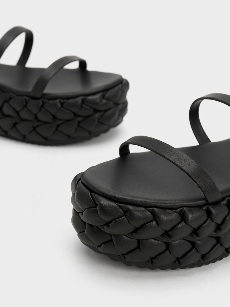 Black Tali Leather Braided Flatforms - CHARLES & KEITH SG