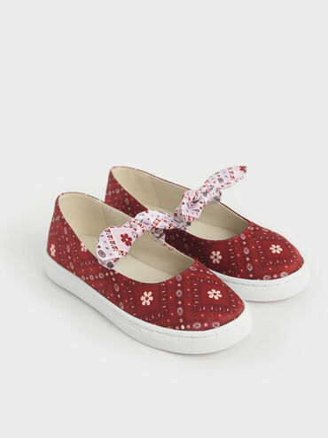 Girls' Bandana Print Slip-On Sneakers, Red, hi-res