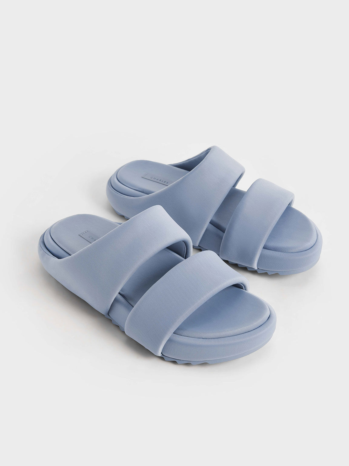 Recycled Polyester Padded Slide Sandals, Light Blue, hi-res